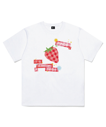 ストロベリーグローリーステッカープリンティング半袖Tシャツホワイト