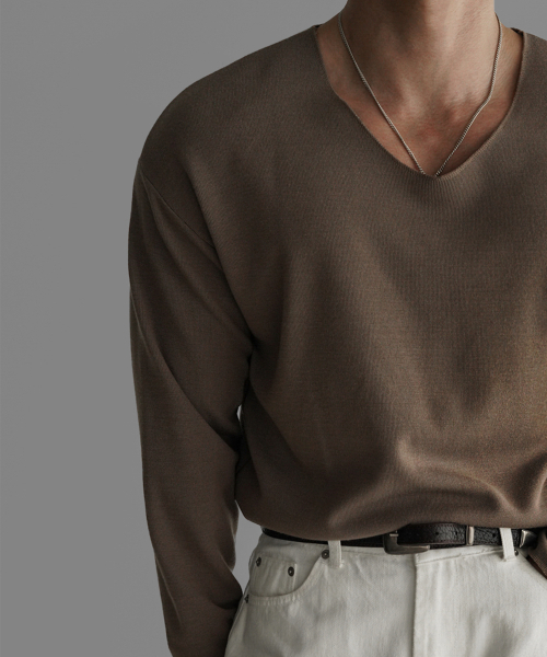 BOWLOW PRODUCT（バウロープロダクト）の「VネックベーシックニットTシャツ[モカ]（Tシャツ/カットソー・メンズ・その他・MEDIUM/LARGE/X-LARGE）」の2枚目の写真