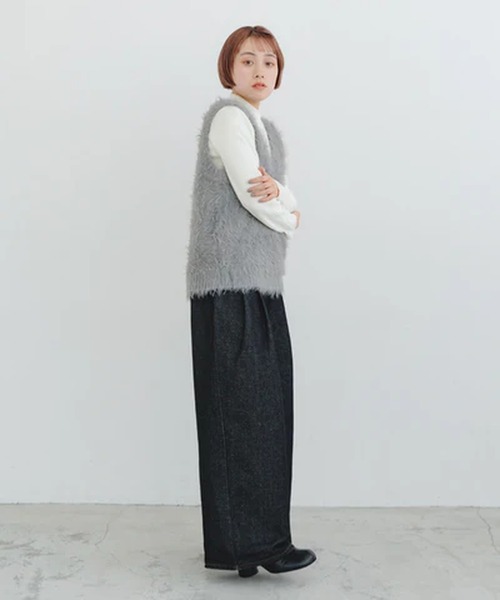 merrylatte（メリーラテ）の「フェザーニットベスト【IROHANI】（ベスト・レディース・グレー/ブラック・FREE）」の5枚目の写真