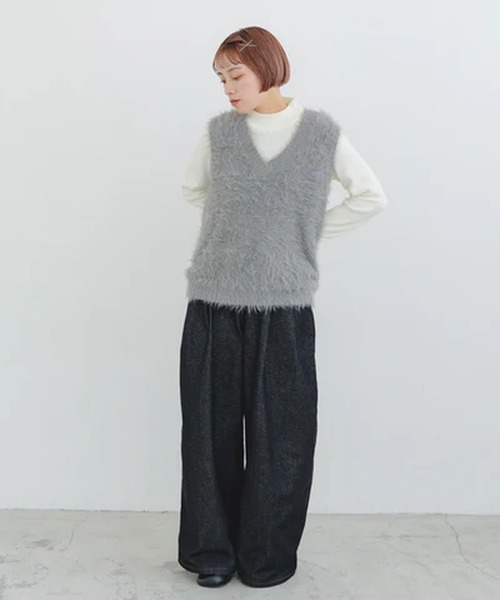 merrylatte（メリーラテ）の「フェザーニットベスト【IROHANI】（ベスト・レディース・グレー/ブラック・FREE）」の7枚目の写真