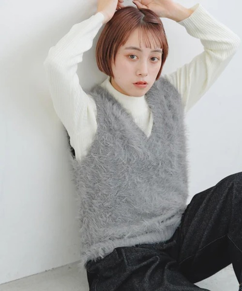 merrylatte（メリーラテ）の「フェザーニットベスト【IROHANI】（ベスト・レディース・グレー/ブラック・FREE）」の8枚目の写真