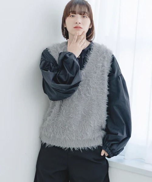 merrylatte（メリーラテ）の「フェザーニットベスト【IROHANI】（ベスト・レディース・グレー/ブラック・FREE）」の11枚目の写真