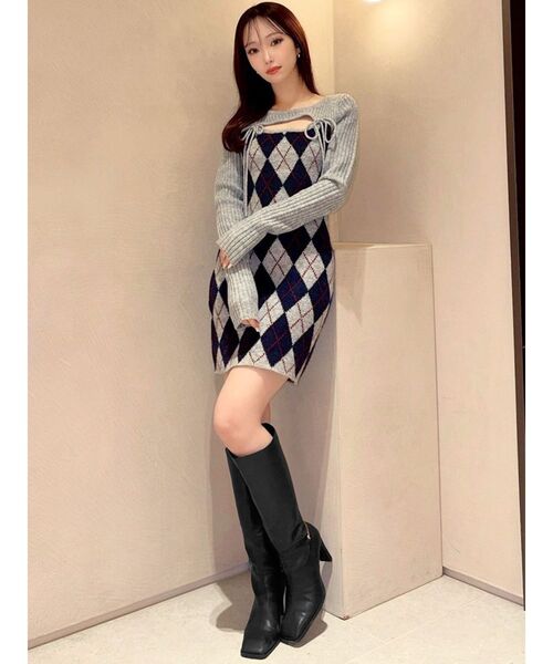 RESEXXY（リゼクシー）の「アーガイルタイトニットミニワンピース（ワンピース・レディース・ブラック/ベージュ/グレー・FREE）」の9枚目の写真