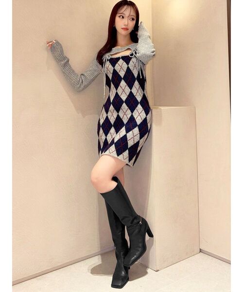 RESEXXY（リゼクシー）の「アーガイルタイトニットミニワンピース（ワンピース・レディース・ブラック/ベージュ/グレー・FREE）」の10枚目の写真