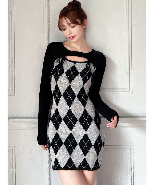 RESEXXY（リゼクシー）の「アーガイルタイトニットミニワンピース（ワンピース・レディース・ブラック/ベージュ/グレー・FREE）」の13枚目の写真