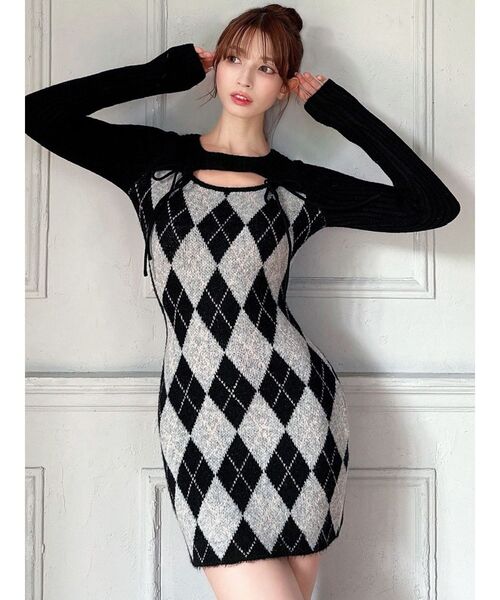 RESEXXY（リゼクシー）の「アーガイルタイトニットミニワンピース（ワンピース・レディース・ブラック/ベージュ/グレー・FREE）」の14枚目の写真