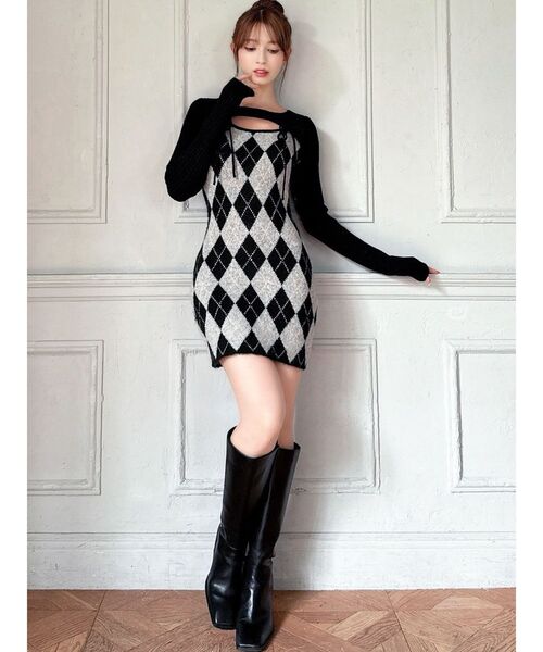 RESEXXY（リゼクシー）の「アーガイルタイトニットミニワンピース（ワンピース・レディース・ブラック/ベージュ/グレー・FREE）」の15枚目の写真