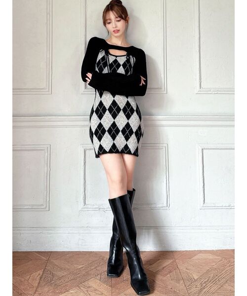 RESEXXY（リゼクシー）の「アーガイルタイトニットミニワンピース（ワンピース・レディース・ブラック/ベージュ/グレー・FREE）」の16枚目の写真