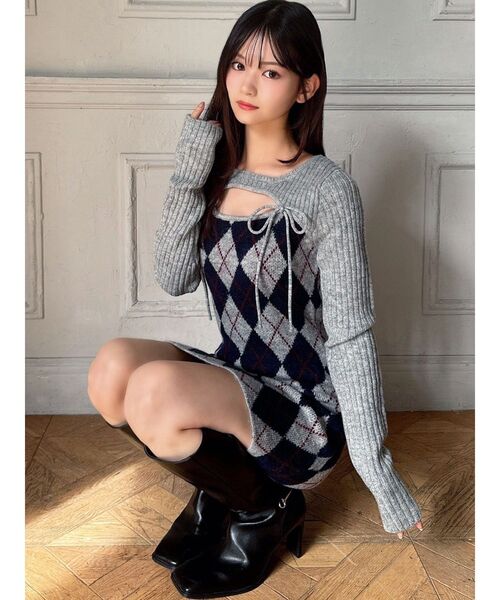 RESEXXY（リゼクシー）の「アーガイルタイトニットミニワンピース（ワンピース・レディース・ブラック/ベージュ/グレー・FREE）」の22枚目の写真