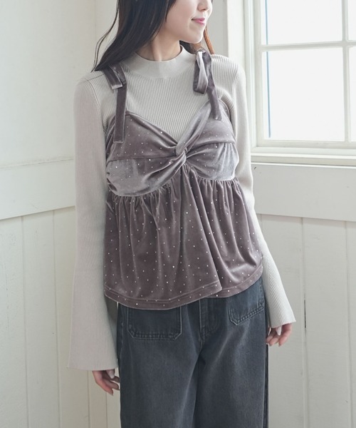 archives（アルシーヴ）の「ラインストーンベロアビスチェ×フレアリブニットＳＥＴ（アンサンブル・レディース・ブルー/アイボリー/ブラック/ピンクベージュ・MEDIUM）」の4枚目の写真