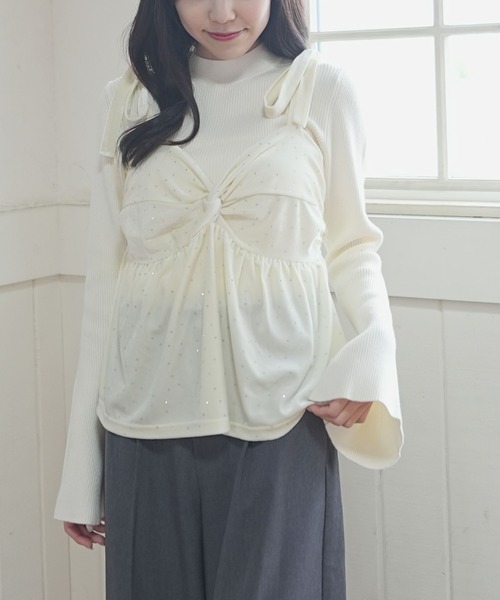 archives（アルシーヴ）の「ラインストーンベロアビスチェ×フレアリブニットＳＥＴ（アンサンブル・レディース・ブルー/アイボリー/ブラック/ピンクベージュ・MEDIUM）」の2枚目の写真