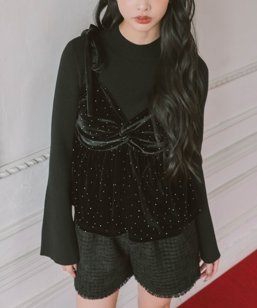 archives（アルシーヴ）の「ラインストーンベロアビスチェ×フレアリブニットＳＥＴ（アンサンブル・レディース・ブルー/アイボリー/ブラック/ピンクベージュ・MEDIUM）」の3枚目の写真