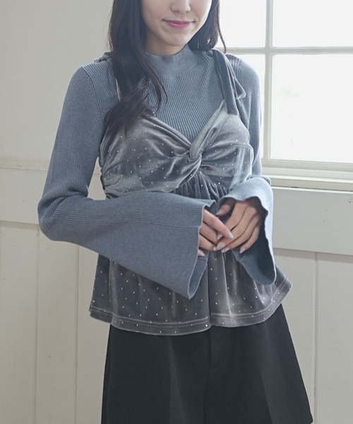 archives（アルシーヴ）の「ラインストーンベロアビスチェ×フレアリブニットＳＥＴ（アンサンブル・レディース・ブルー/アイボリー/ブラック/ピンクベージュ・MEDIUM）」の18枚目の写真