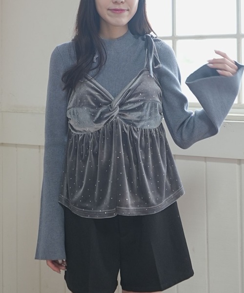 archives（アルシーヴ）の「ラインストーンベロアビスチェ×フレアリブニットＳＥＴ（アンサンブル・レディース・ブルー/アイボリー/ブラック/ピンクベージュ・MEDIUM）」の16枚目の写真