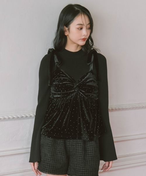 archives（アルシーヴ）の「ラインストーンベロアビスチェ×フレアリブニットＳＥＴ（アンサンブル・レディース・ブルー/アイボリー/ブラック/ピンクベージュ・MEDIUM）」の6枚目の写真