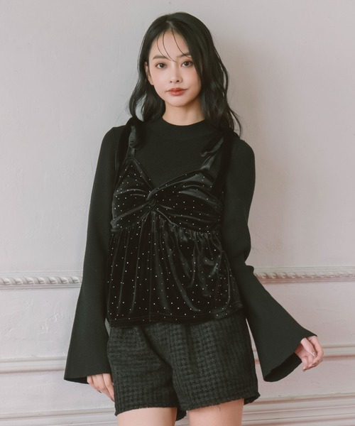 archives（アルシーヴ）の「ラインストーンベロアビスチェ×フレアリブニットＳＥＴ（アンサンブル・レディース・ブルー/アイボリー/ブラック/ピンクベージュ・MEDIUM）」の5枚目の写真