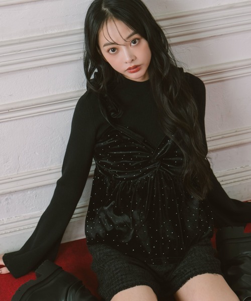 archives（アルシーヴ）の「ラインストーンベロアビスチェ×フレアリブニットＳＥＴ（アンサンブル・レディース・ブルー/アイボリー/ブラック/ピンクベージュ・MEDIUM）」の9枚目の写真