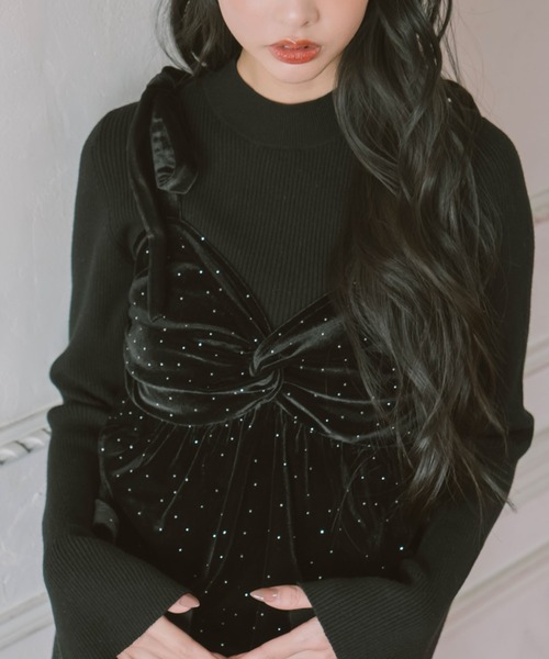 archives（アルシーヴ）の「ラインストーンベロアビスチェ×フレアリブニットＳＥＴ（アンサンブル・レディース・ブルー/アイボリー/ブラック/ピンクベージュ・MEDIUM）」の8枚目の写真