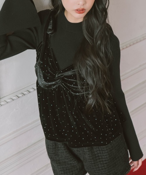 archives（アルシーヴ）の「ラインストーンベロアビスチェ×フレアリブニットＳＥＴ（アンサンブル・レディース・ブルー/アイボリー/ブラック/ピンクベージュ・MEDIUM）」の10枚目の写真