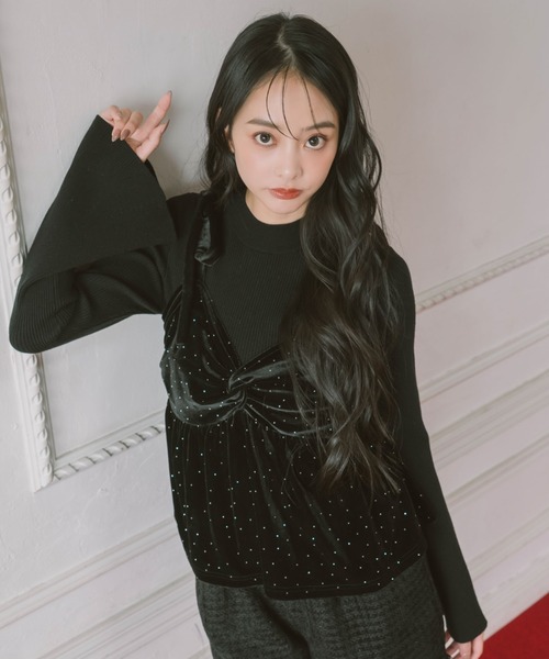 archives（アルシーヴ）の「ラインストーンベロアビスチェ×フレアリブニットＳＥＴ（アンサンブル・レディース・ブルー/アイボリー/ブラック/ピンクベージュ・MEDIUM）」の7枚目の写真