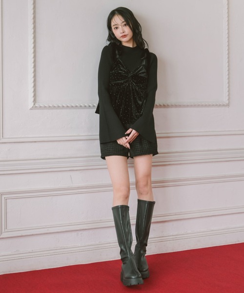 archives（アルシーヴ）の「ラインストーンベロアビスチェ×フレアリブニットＳＥＴ（アンサンブル・レディース・ブルー/アイボリー/ブラック/ピンクベージュ・MEDIUM）」の15枚目の写真