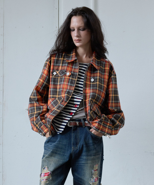 HERETIC(ヘレティック)の「BUTTON CHECK BLOUSON JACKET / orange(ブルゾン・レディース・その他・FREE)」の1枚目の写真
