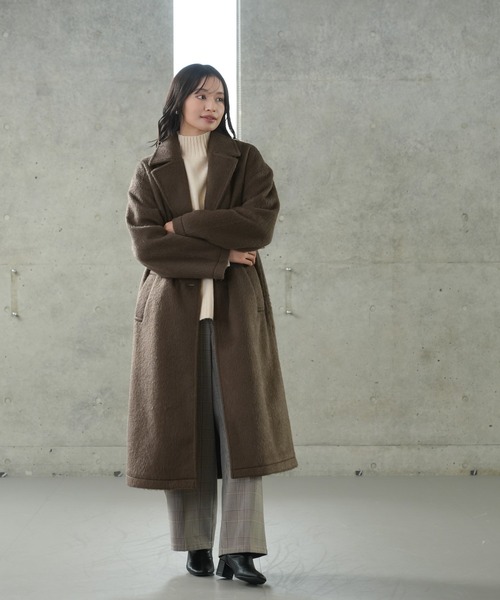 TRUDEA(トルディア)の「ロングチェスターシャギーコート(チェスターコート・レディース・ブラウン/ブラック/チャコールグレー・MEDIUM)」の6枚目の写真