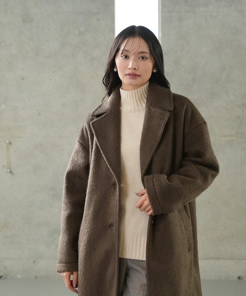 TRUDEA(トルディア)の「ロングチェスターシャギーコート(チェスターコート・レディース・ブラウン/ブラック/チャコールグレー・MEDIUM)」の7枚目の写真