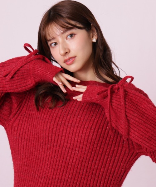 JILL by JILL STUART（ジルバイジルスチュアート）の「袖リボンニットワンピース（ワンピース・レディース・レッド/ホワイト/ベージュ・FREE）」の8枚目の写真