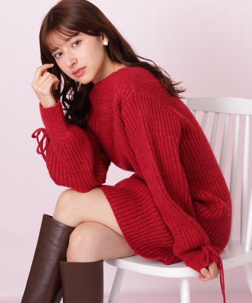 JILL by JILL STUART（ジルバイジルスチュアート）の「袖リボンニットワンピース（ワンピース・レディース・レッド/ホワイト/ベージュ・FREE）」の6枚目の写真