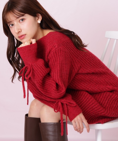 JILL by JILL STUART（ジルバイジルスチュアート）の「袖リボンニットワンピース（ワンピース・レディース・レッド/ホワイト/ベージュ・FREE）」の4枚目の写真