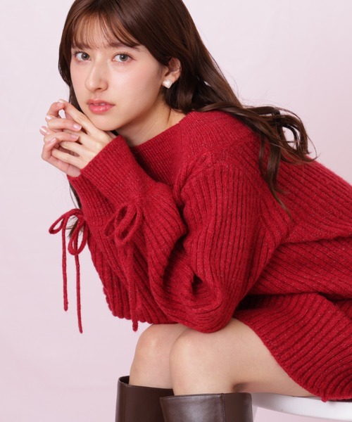 JILL by JILL STUART（ジルバイジルスチュアート）の「袖リボンニットワンピース（ワンピース・レディース・レッド/ホワイト/ベージュ・FREE）」の7枚目の写真