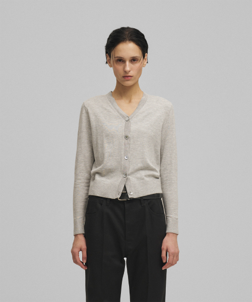 w. Peachskin V-Neck Cardigan (Light Gray)