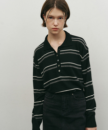 MAKE A TOAST（メイクアトースト）の「Striped Collar Knit Black MBEFNT003BK（ニット/セーター）」