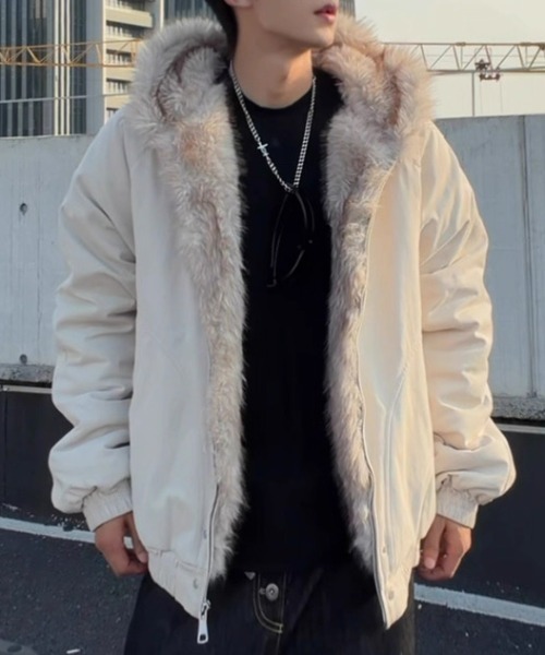 CELENA BEATS(セレナビーツ)の「フェイクファー 切り替え 中綿 フード ブルゾン(ブルゾン・メンズ・ホワイト/ブラック・FREE)」の5枚目の写真