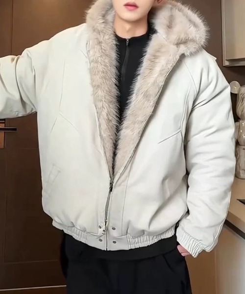 CELENA BEATS(セレナビーツ)の「フェイクファー 切り替え 中綿 フード ブルゾン(ブルゾン・メンズ・ホワイト/ブラック・FREE)」の7枚目の写真