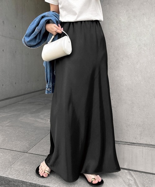 andme（アンドミー）の「サテンロングスカート（スカート・レディース・ブラウン/ブラック/アイボリー・M）」の3枚目の写真