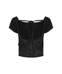 Anothera | スクエアネックバックレスラグラントップ_ブラック(Tシャツ/カットソー)