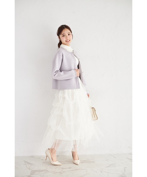 tocco closet（トッコ　クローゼット）の「フェイクポケット付きゴールド釦ニットジャケット（カーディガン/ボレロ・レディース・ネイビー/ラベンダー/ピンク/アイボリー・M）」の8枚目の写真