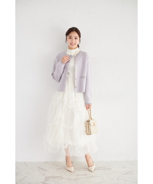 tocco closet（トッコ　クローゼット）の「フェイクポケット付きゴールド釦ニットジャケット（カーディガン/ボレロ・レディース・ネイビー/ラベンダー/ピンク/アイボリー・M）」の9枚目の写真