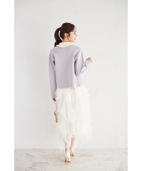 tocco closet（トッコ　クローゼット）の「フェイクポケット付きゴールド釦ニットジャケット（カーディガン/ボレロ・レディース・ネイビー/ラベンダー/ピンク/アイボリー・M）」の10枚目の写真