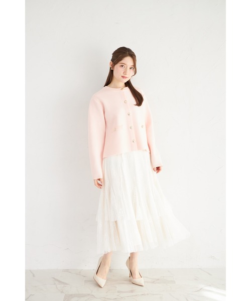 tocco closet（トッコ　クローゼット）の「フェイクポケット付きゴールド釦ニットジャケット（カーディガン/ボレロ・レディース・ネイビー/ラベンダー/ピンク/アイボリー・M）」の15枚目の写真