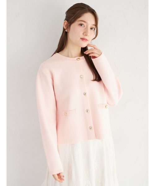 tocco closet（トッコ　クローゼット）の「フェイクポケット付きゴールド釦ニットジャケット（カーディガン/ボレロ・レディース・ネイビー/ラベンダー/ピンク/アイボリー・M）」の18枚目の写真