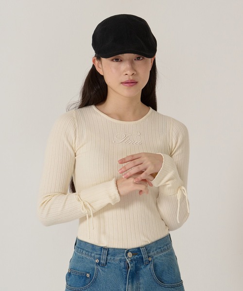 TINA：JOJUN（ティーナジョジュン）の「刺繍入り ワイド リブ ニット プルオーバー TINA：JOJUN（ニット/セーター・レディース・アイボリー/オリーブ・M）」の3枚目の写真
