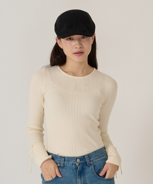 TINA：JOJUN（ティーナジョジュン）の「刺繍入り ワイド リブ ニット プルオーバー TINA：JOJUN（ニット/セーター・レディース・アイボリー/オリーブ・M）」の4枚目の写真