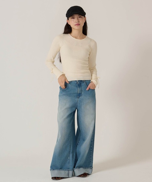 TINA：JOJUN（ティーナジョジュン）の「刺繍入り ワイド リブ ニット プルオーバー TINA：JOJUN（ニット/セーター・レディース・アイボリー/オリーブ・M）」の8枚目の写真