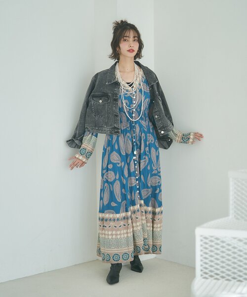 Remind me and forever(リマインドミーアンドフォーエバー)の「【India series】【nane/WEB限定】エスニック柄マキシワンピース(ワンピース・レディース・グリーン/ブラック・FREE)」の18枚目の写真