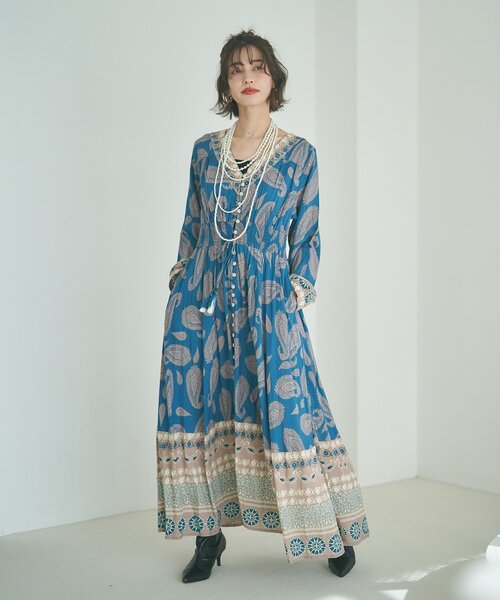 Remind me and forever(リマインドミーアンドフォーエバー)の「【India series】【nane/WEB限定】エスニック柄マキシワンピース(ワンピース・レディース・グリーン/ブラック・FREE)」の13枚目の写真