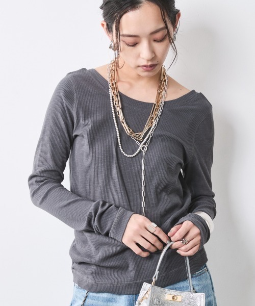 CHIC STYLE(シックスタイル)の「テレコロングスリーブプルオーバー<大きいサイズ有>シックスタイル(Tシャツ/カットソー・レディース・ブラック/オフホワイト/グレー・M/L/LL/3L/4L/5L)」の21枚目の写真