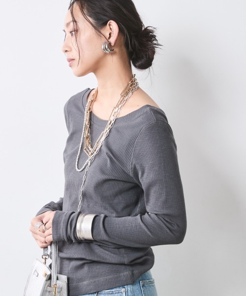新品タグ付DeuxiemeClasse★テレコロングスリーブプルオーバー黒 追加テレコ ロングスリーブ プルオーバー（Tシャツ／カットソー